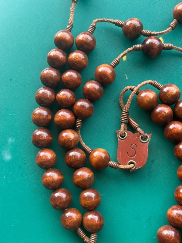 Large wooden and leather monk's rosary or prayer beads – photo 3